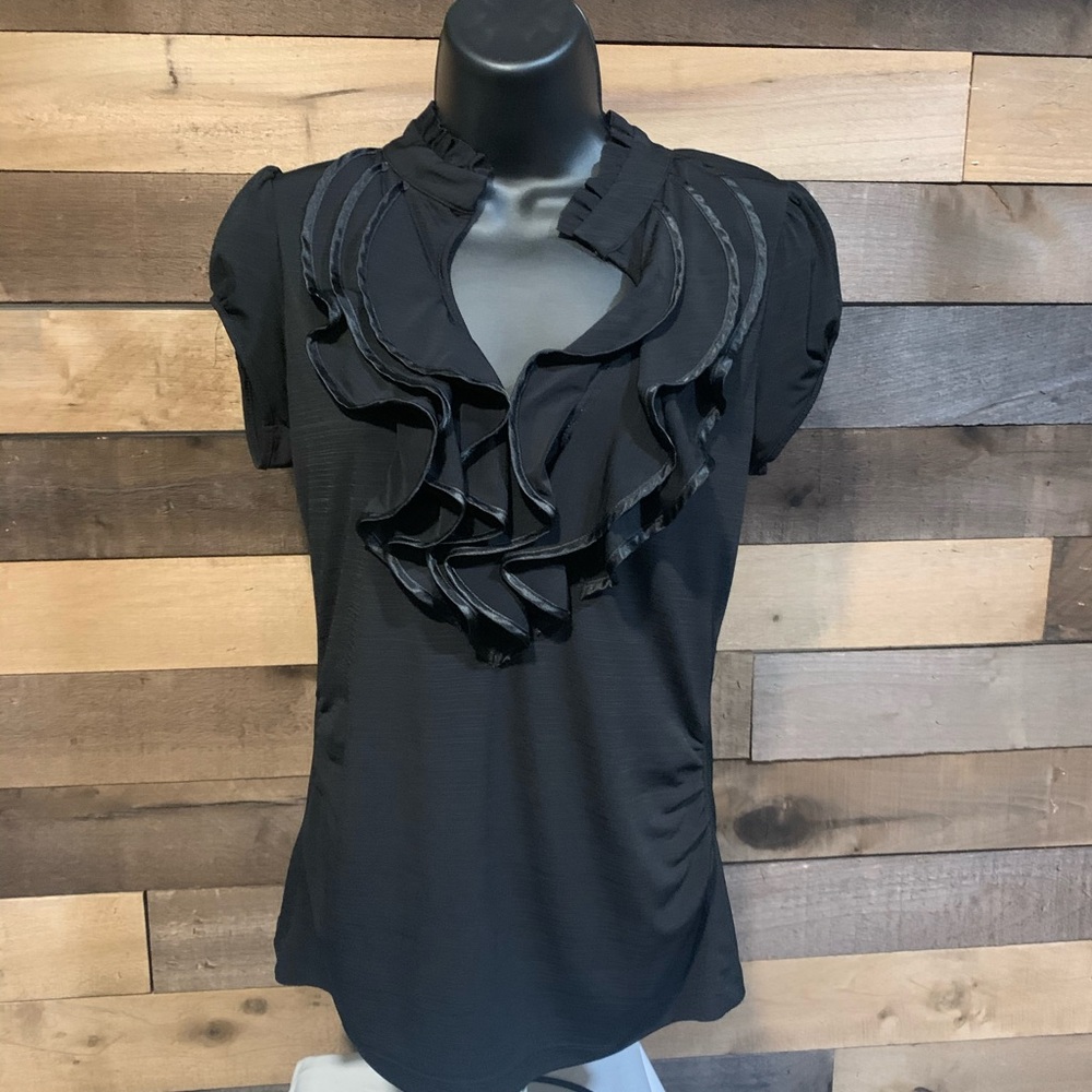 Black Free-2-luv ruffled front blouse